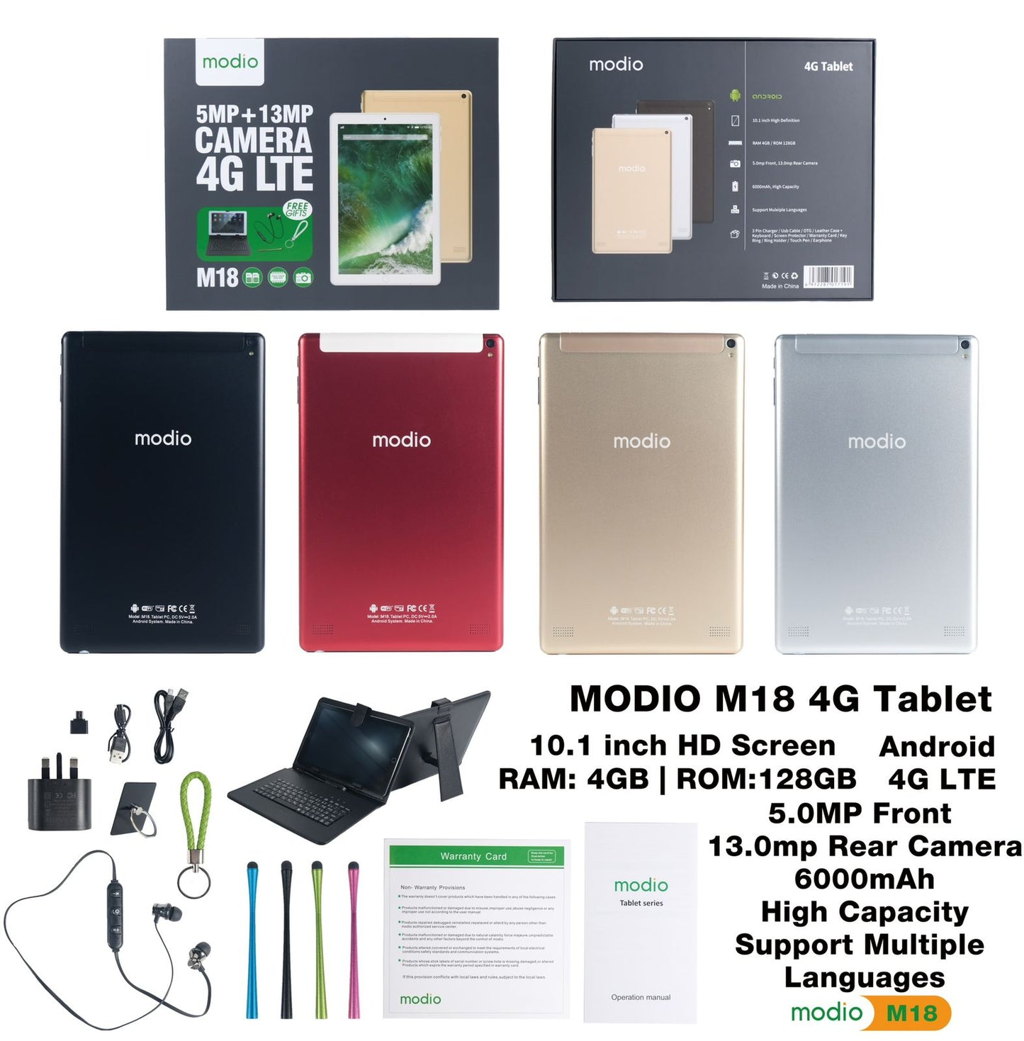 Modio M18 Tablet 10.1 inch 4GB RAM 128 GB 4G LTE