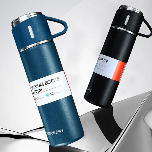 LATEST STEEL VACUUM FLASK SET with 3 Stainless Steel Cups Combo - 500ml - Keeps HOT/Cold