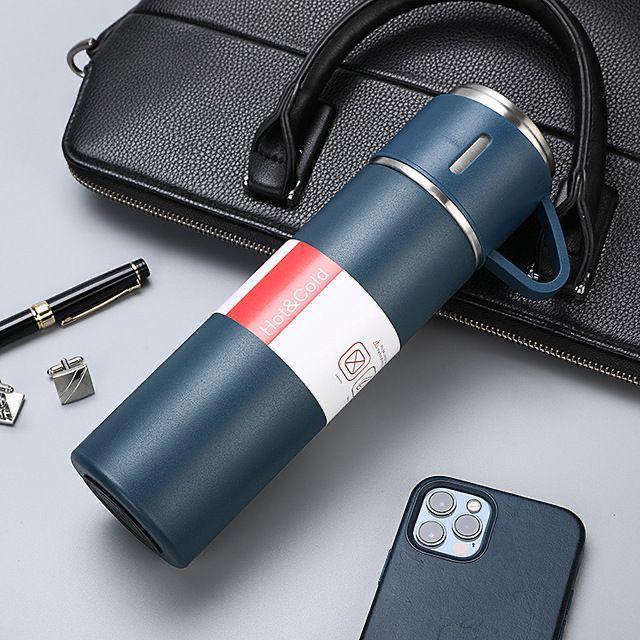 LATEST STEEL VACUUM FLASK SET with 3 Stainless Steel Cups Combo - 500ml - Keeps HOT/Cold
