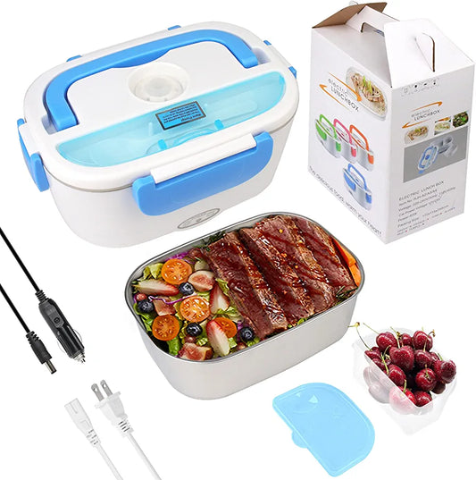 Electric Lunch Boxes , 60 W  Heated Lunch Box Food Heater 2 in 1 for Work Home Truck and Car Leak Proof, 1.5L Removable Stainless Steel Container, 110V/12V