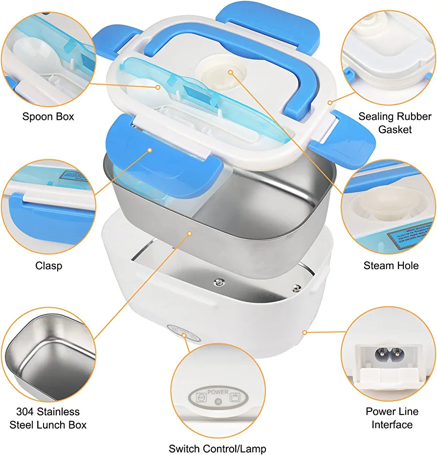 Electric Lunch Boxes , 60 W  Heated Lunch Box Food Heater 2 in 1 for Work Home Truck and Car Leak Proof, 1.5L Removable Stainless Steel Container, 110V/12V