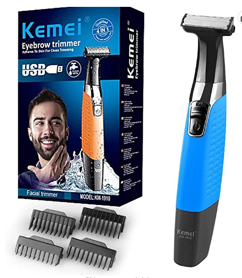 Kemei Rechargeable Eyebrow and Beard Trimmer for Men Adheres to Skin Wet and Dry  KM-1910